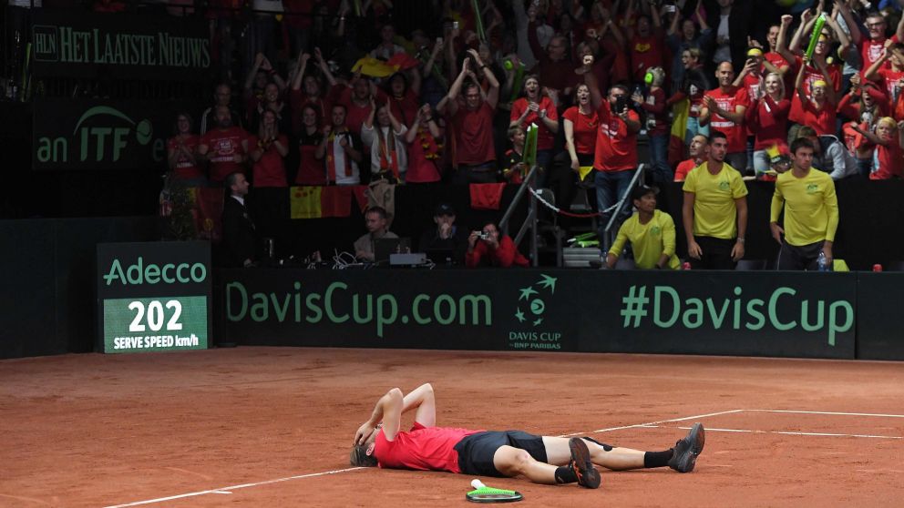 Goffin celebra su triunfo ante Kyrgios en Bruselas (AFP).