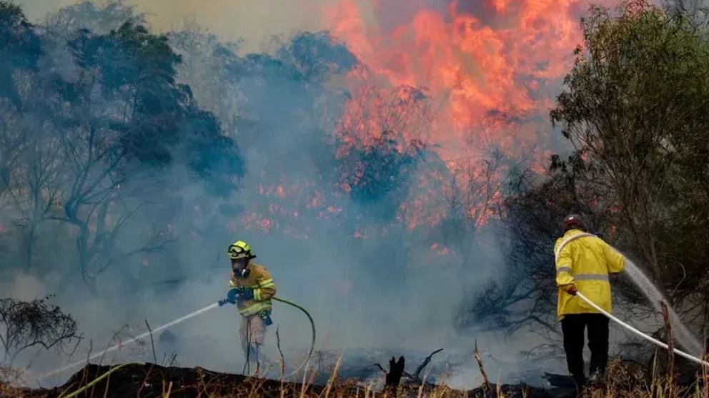 Brigadistas combaten el fuego el fuego en Chubut.