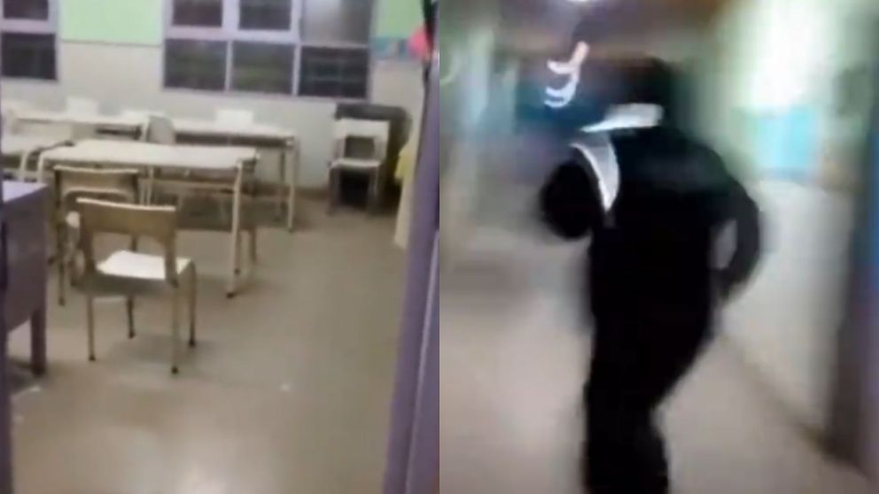 Los guardias escucharon ruidos extraños y al entrar a un aula una presencia inexplicable los hizo correr (Captura video).