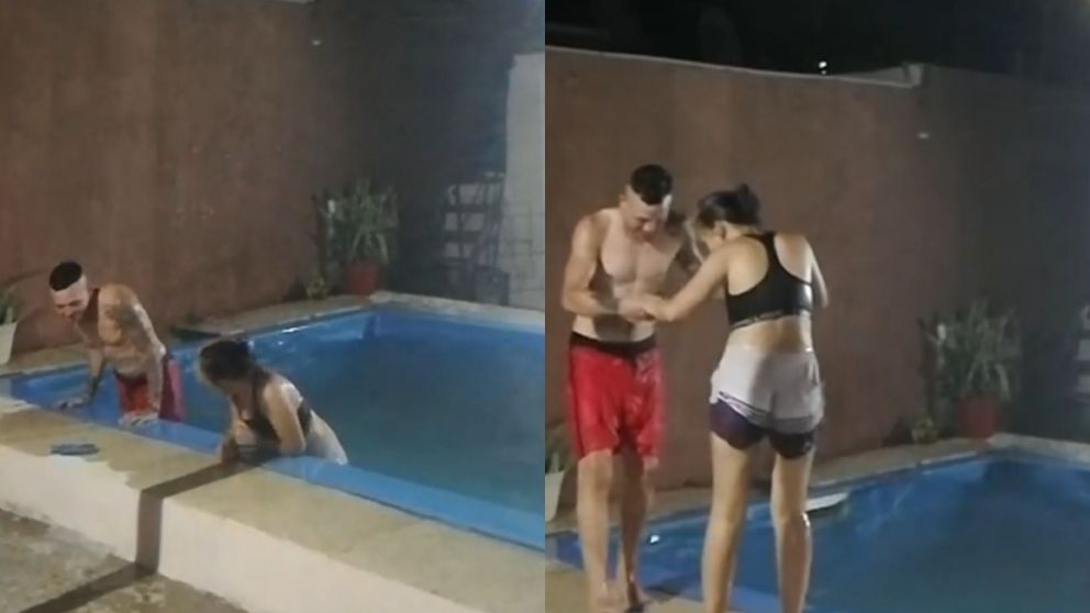 Después de revisar el video del "chapuzón", el chico se dio cuenta de que una rara figura "humanoide" los observaba a la distancia (Captura video).