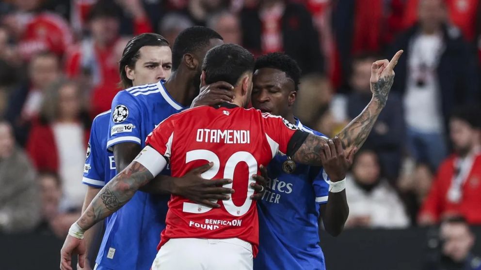 Uno de los tantos cruces entre Ota y Vini. El Argentina vs. Brasil trasladado a la Champions League, en un partido picante entre Benfica y Real Madrid.