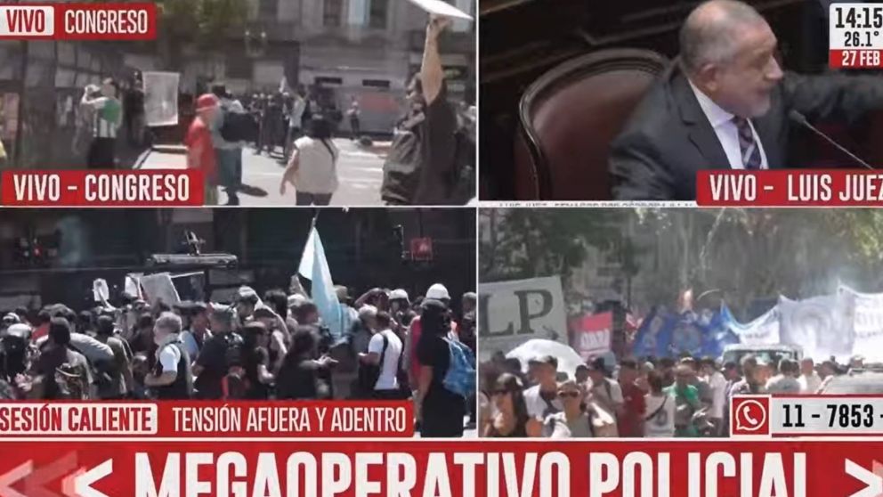 Debate en el Congreso: afuera enfrentamientos entre la Policía y manifestantes.