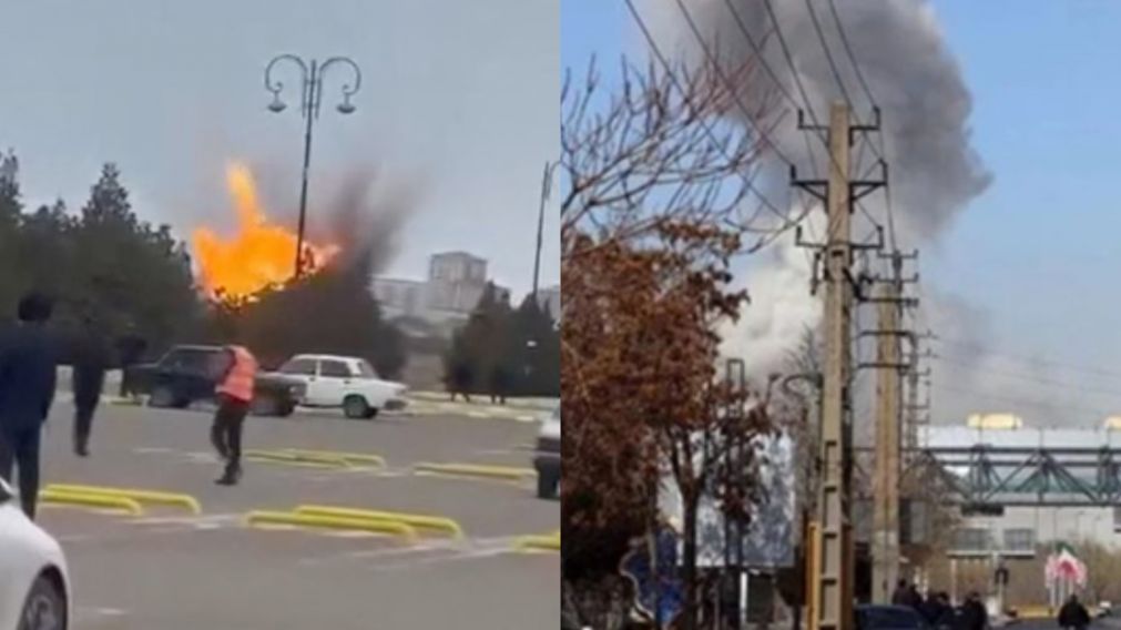 El momento de la explosión de un drone en el aeropuerto de Najicheván en Azerbaiyán.