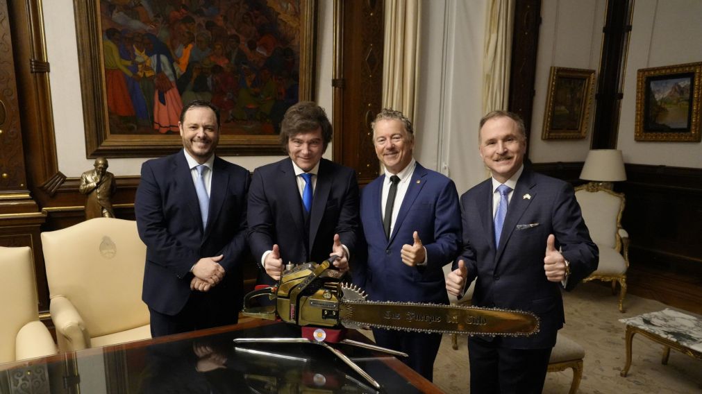 Reidel, Milei, Rand Paul y el embajador Lamelas, en Casa Rosada.
