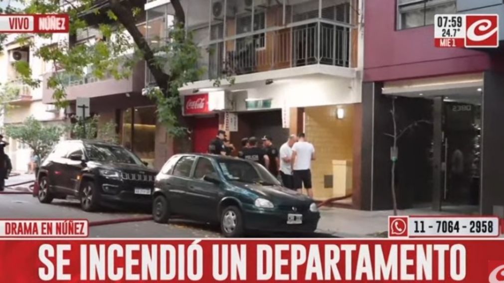 Un hombre de avanzada edad murió en el incendio del barrio de Nuñez (Captura de TV).