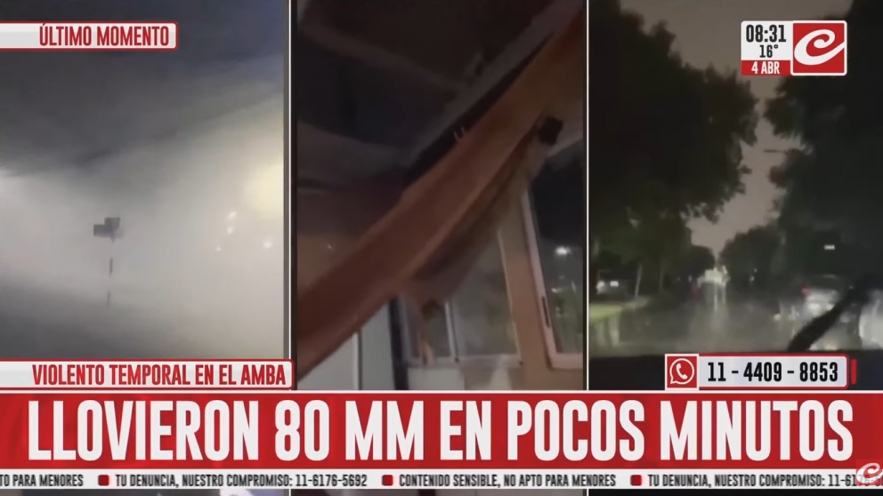 Feroz temporal trajo mucha lluvia, ráfagas de viento de hasta 100 km/h y complicaciones en varios barrios