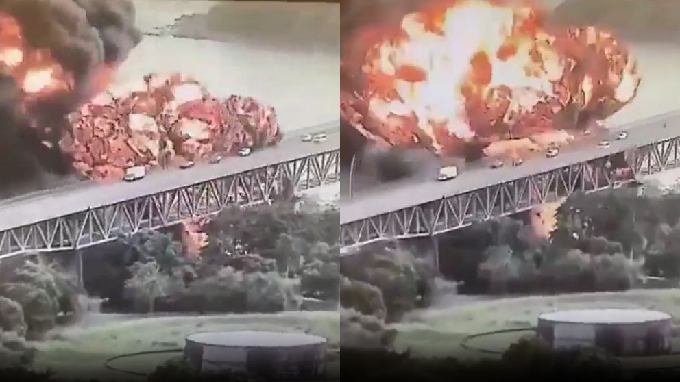 El momento en el que explotó un camión de combustible en un puente estratégico sobre el Canal de Panamá.