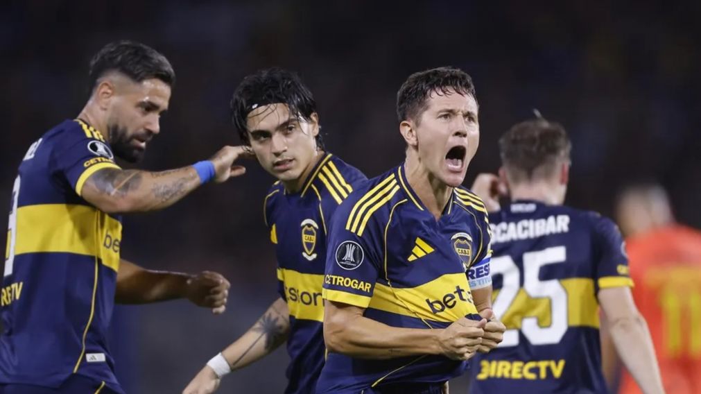 Ander Herrera festejando su gol en la victoria de Boca ante Barcelona SC por Copa Libertadores.