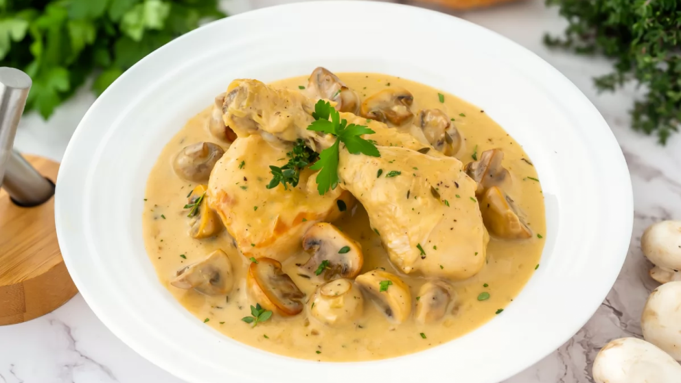 Receta de fricasé de pollo, el guiso francés bien cremoso que se hace en pocos minutos
