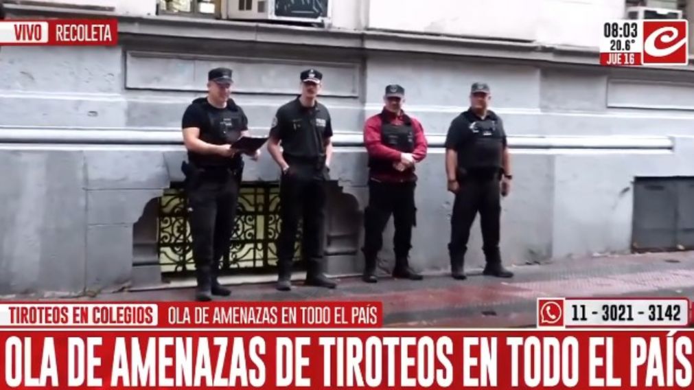 Se activó el protocolo de seguridad en todas las escuelas del país por la amenaza de tiroteos (Captura de TV).