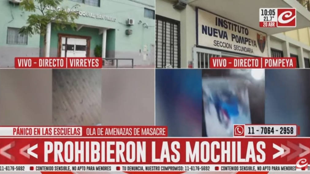 Más controles por amenazas de tiroteos escolares: en un colegio prohibieron mochilas y exigieron bolsas plásticas transparentes.