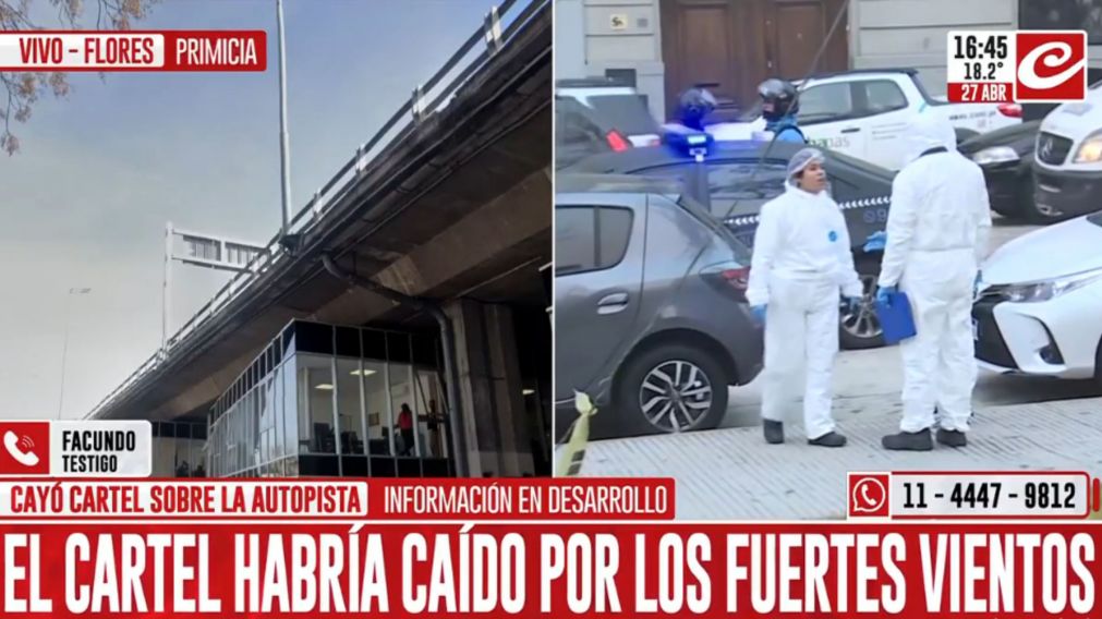 El cartel cayó desde la autopista 25 de Mayo.