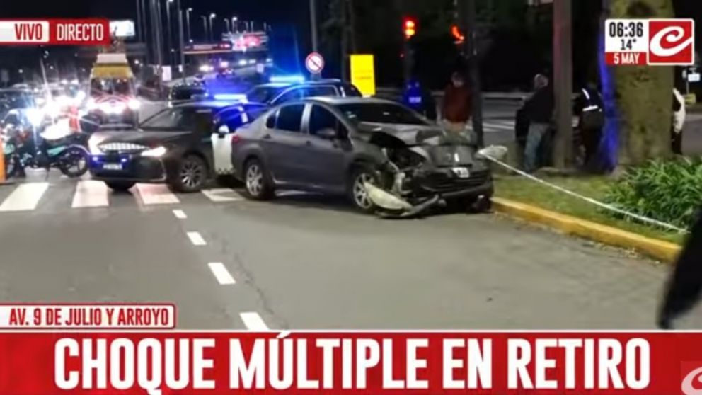 Uno de los conductores se quedó domido al volante y provocó el siniestro en Retiro (Captura de TV).