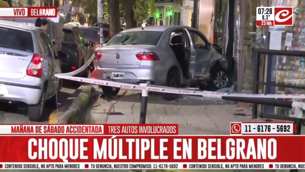 Se investiga la causa del fuerte choque en el barrio de Belgrano (Captura de TV).
