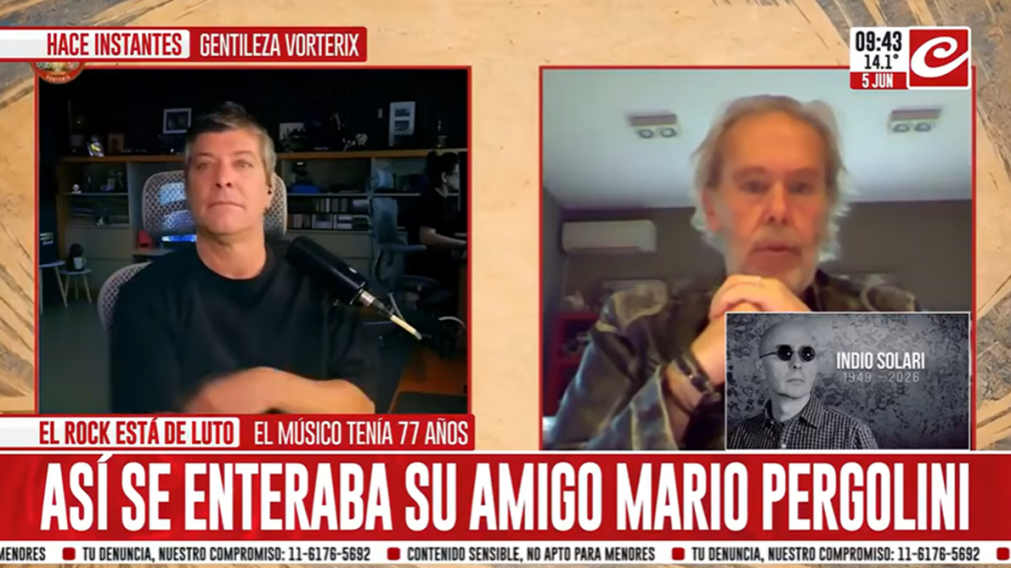 La conmoci�n en vivo de Mario Pergolini a la muerte del Indio Solari