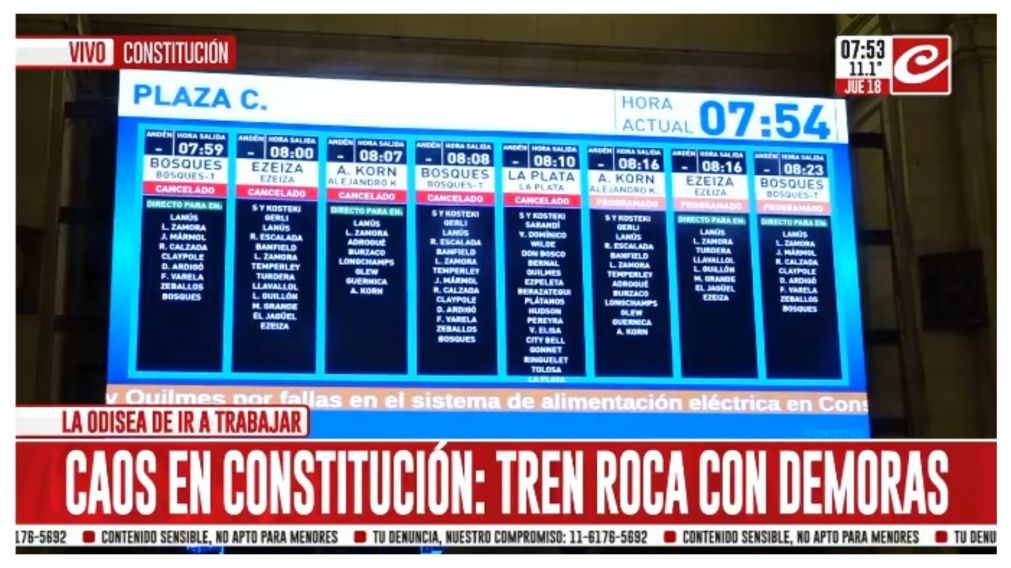 La L�nea Roca funciona con demoras por una falla el�ctrica (Captura de TV).