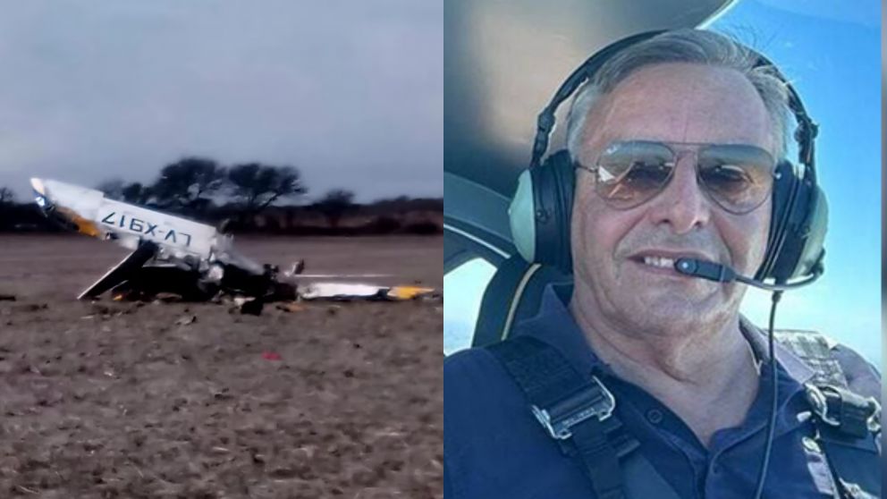 La imagen de la avioneta totalmente destruída.