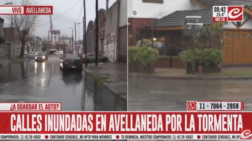 Un equipo de Crónica HD registró calles anegadas en el partido bonaerense de Avellaneda en la mañana de este miércoles (Crónica HD).