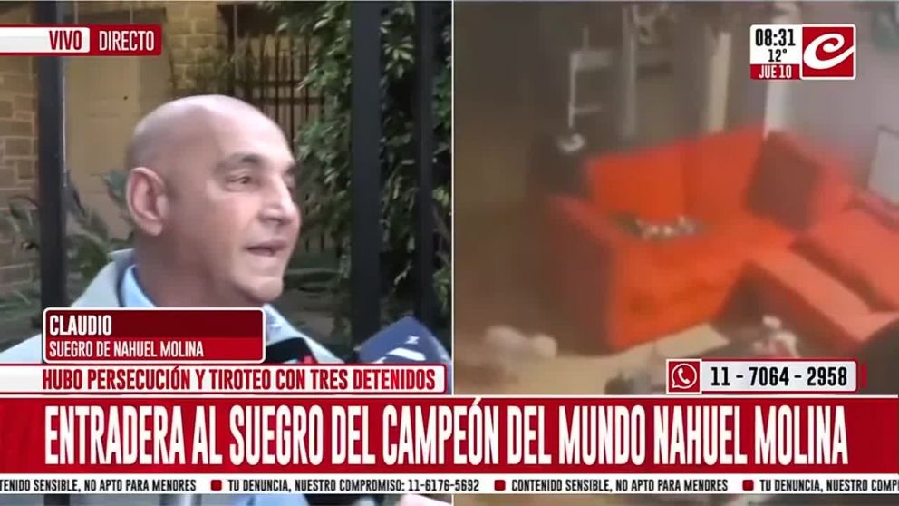Violenta entradera al suegro de Nahuel Molina: le gatillaron la cabeza y se enfrentaron con la Policía.