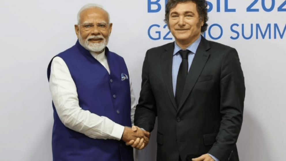 Javier Milei y Narendra Modi se encontraron por primera vez en 2024 durante el G20 que se celebró en Brasil (Archivo).