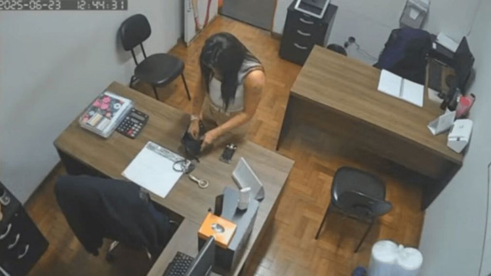 La mujer fue escrachada por la cámara de seguridad del colegio (Captura de video).