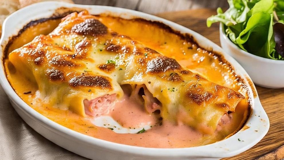 La pasta favorita del invierno: cómo preparar canelones de jamón y queso gratinados con salsa rosa.