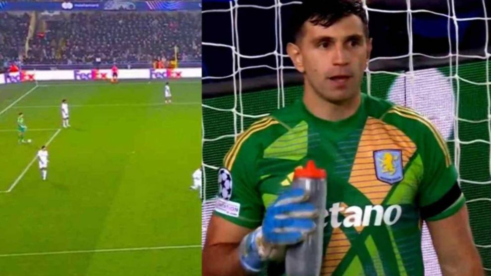 Dibu Martínez no lo puede creer: el insólito penal del defensor de Aston Villa que derivó en la derrota ante Brujas