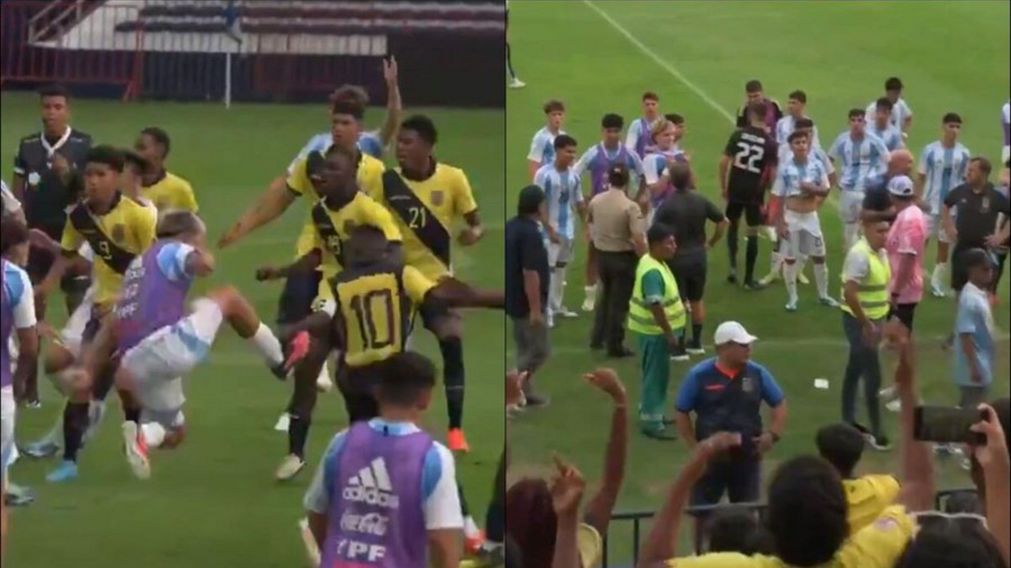 BATALLA CAMPAL en un partido de la Selecci�n Argentina sub 15 ante Ecuador: corridas y trompadas