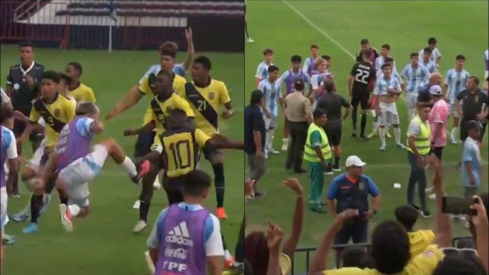 BATALLA CAMPAL en un partido de la Selección Argentina sub 15 ante Ecuador: corridas y trompadas