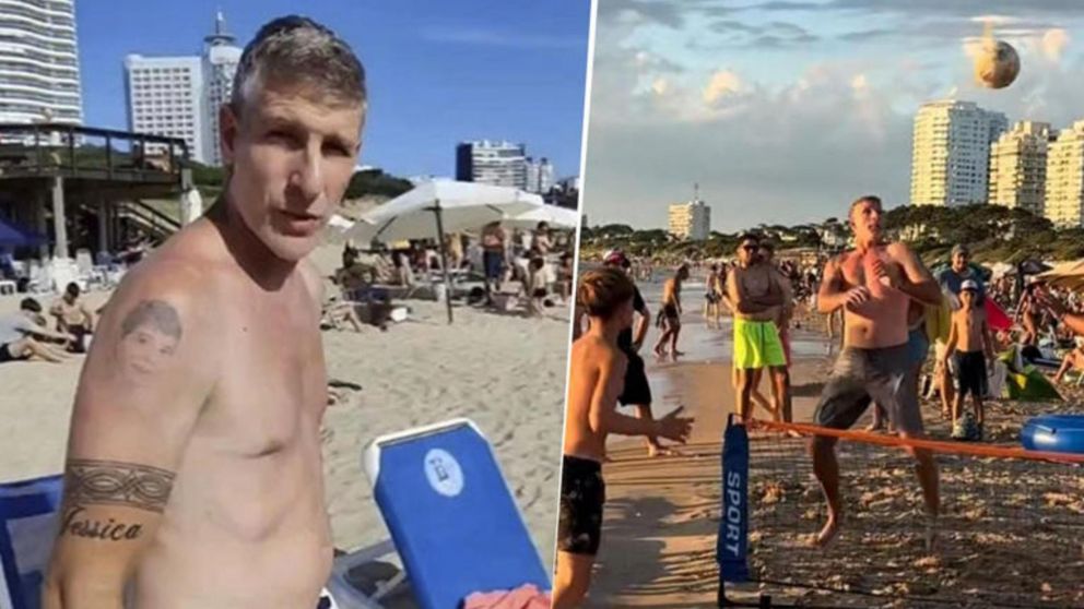 Martín Palermo jugó al fútbol tenis en la playa y se volvió viral por una tremenda pirueta