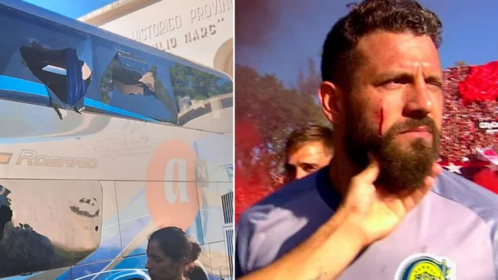 Violencia en el cl�sico de Rosario: hinchas de Newell�s apedrearon el micro de Central y Jorge Broun sali� a jugar con un corte en el rostro