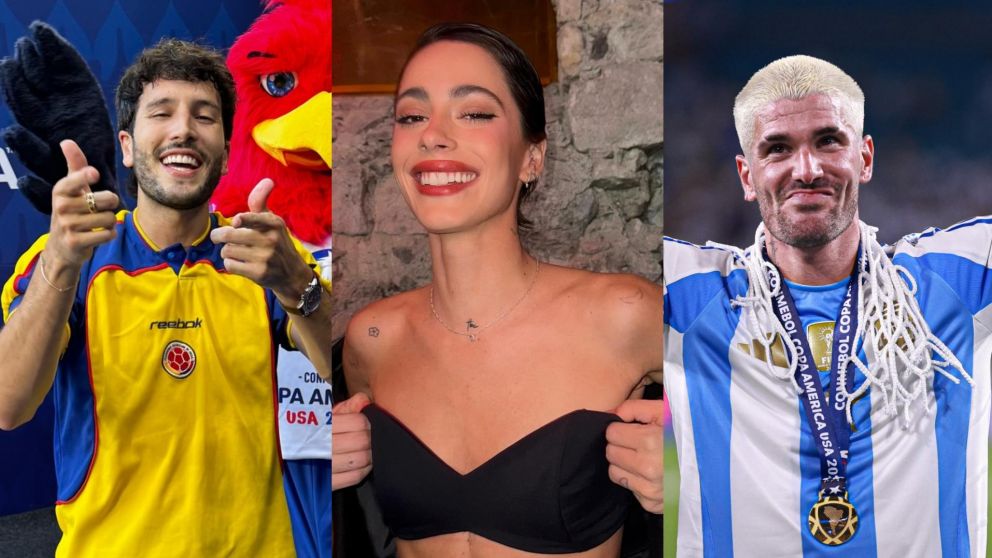 Los mejores memes por el cruce de Rodrigo De Paul y Sebastián Yatra (Instagram/@sebastianyatra, @tinistoessel y @rodridepaul).