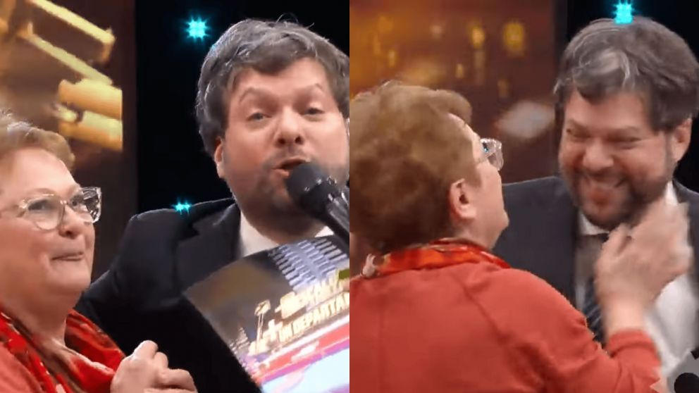 Guido Kaczka quedó atrapado en el festejo de una participante de "Los 8 escalones".