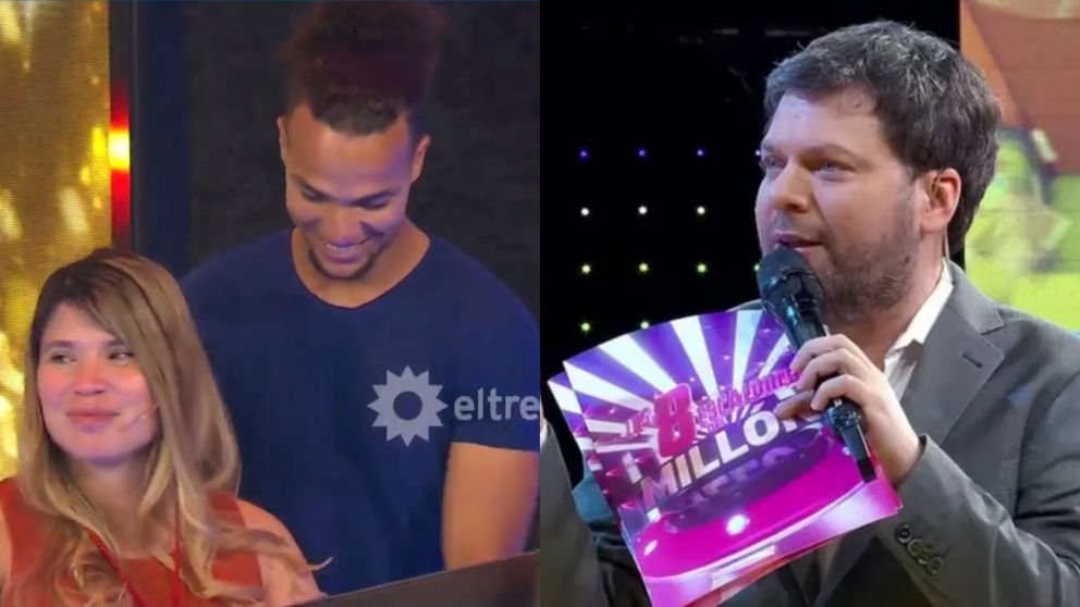 Guido Kaczka felicitó al marido de una participante en "Los 8 escalones". (Captura El Trece)