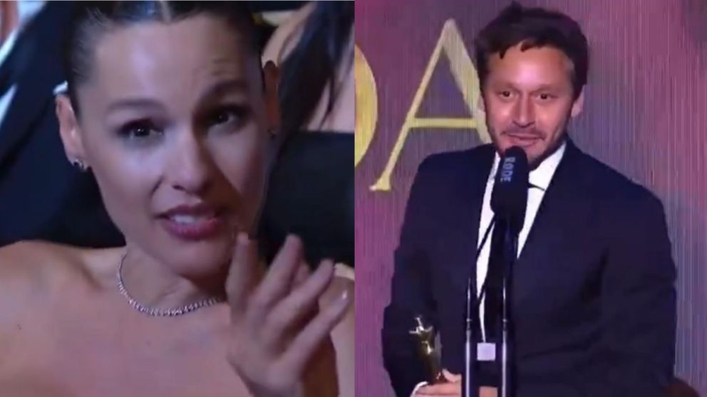 Pampita, enojada, en los Martín Fierro de la Moda 2023.