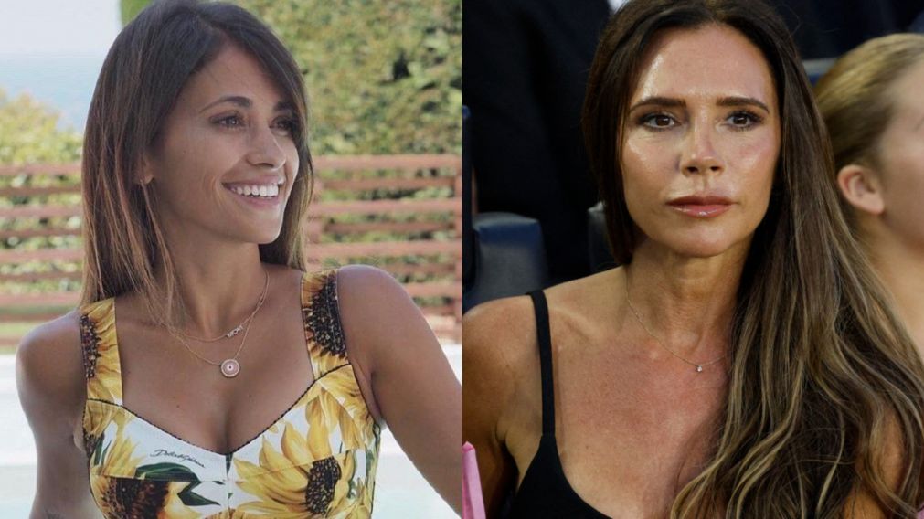 El amistoso saludo de Antonela Roccuzzo y Victoria Beckham en el debut de Lionel Messi.