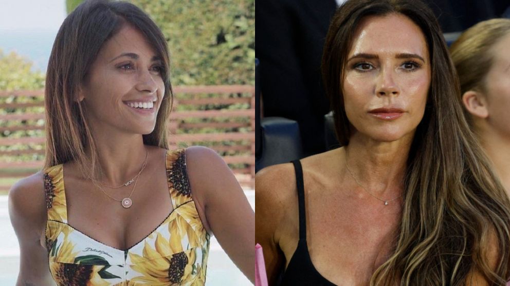 El amistoso saludo de Antonela Roccuzzo y Victoria Beckham en el debut de Lionel Messi.