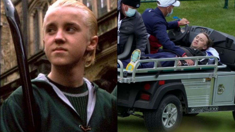El actor de "Harry Potter", Tom Felton, debió ser asistido mientras jugaba al golf.