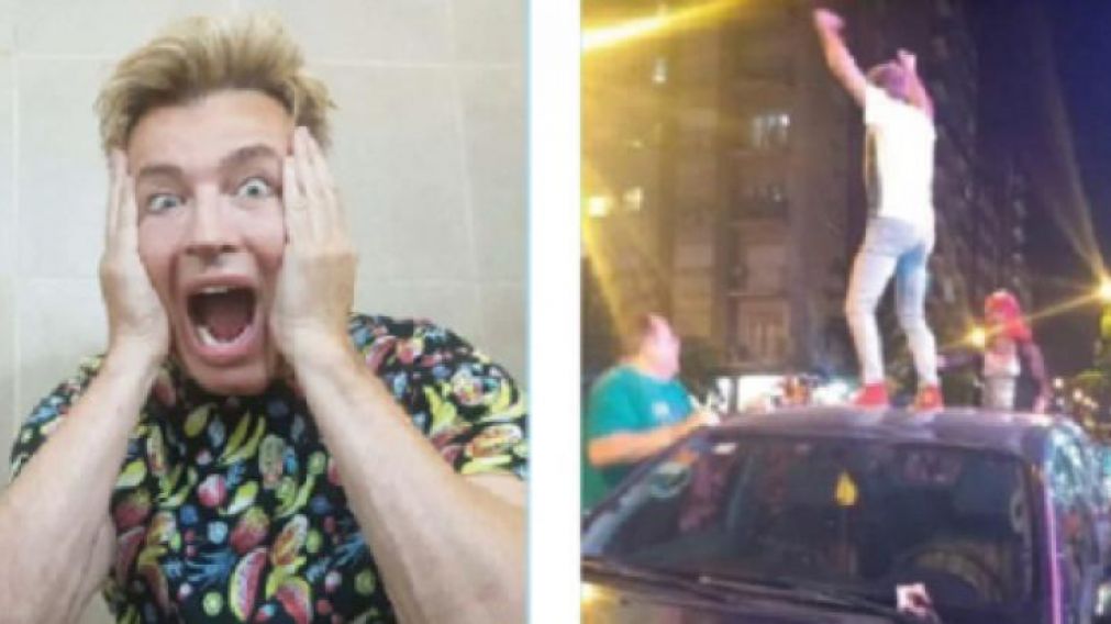 El mediático abolló a los saltos la camioneta de un turista.