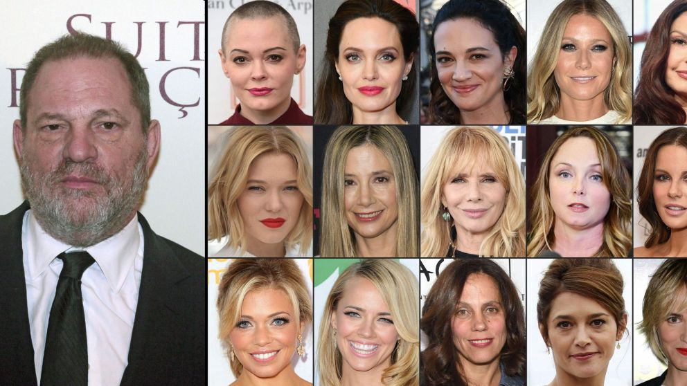 Harvey Weinstein y algunas de sus víctimas más famosas. (AFP)