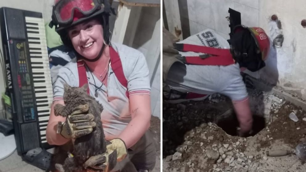 Heroico rescate en Ezpeleta: una bombera salva a un gatito atrapado en una cañería