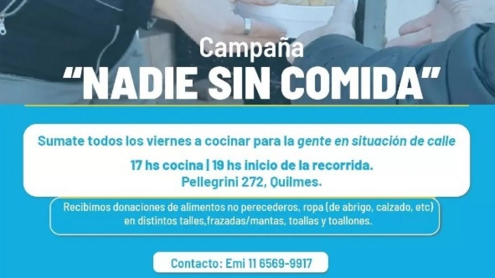Campaña "Nadie sin hambre" en Quilmes: cómo y qué donar