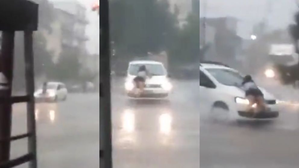 Relato salvaje en plena tormenta: un hombre discuti� con una mujer y la arrastr� en el capot de su auto