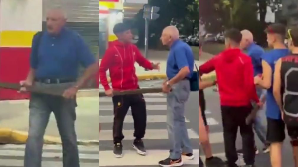 Un hombre se hartó de los festejos por el UPD y amenazó a los alumnos con un palo