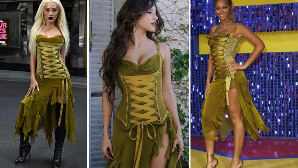 Emilia Mernes, Beyoncé y Christina Aguilera lucieron el mismo icónico Versace de archivo
