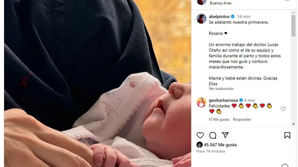 Abel Pintos anunció la llegada de su hija Rosario: "Se adelantó nuestra primavera"