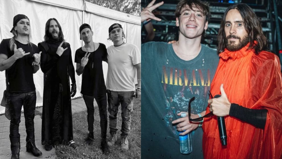 Jared Leto junto a los hermanos de Airbag y Paulo Londra en el Lollapalooza 2024.