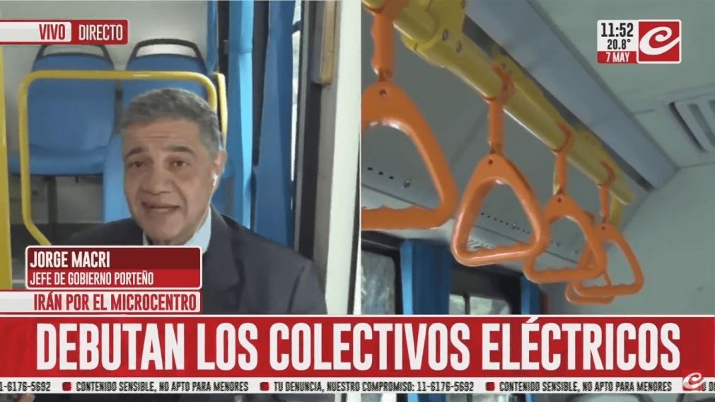 Jorge Macri muestra el nuevo servicio de colectivos eléctricos que conectará Retiro con Parque Lezama.