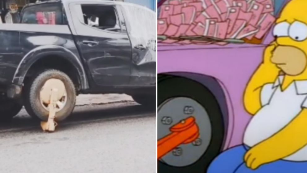 Le metieron un cepo en la rueda y se la quiso llevar igual.