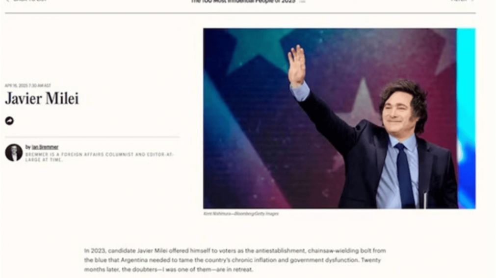 Javier Milei fue elegido por la revista Time entre las 100 personas más influyentes